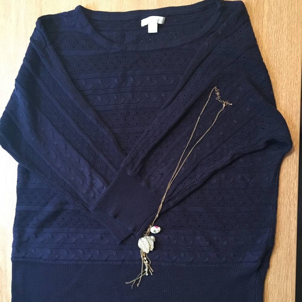 New York & Company Navy Blue Half Sleeve Sweater
